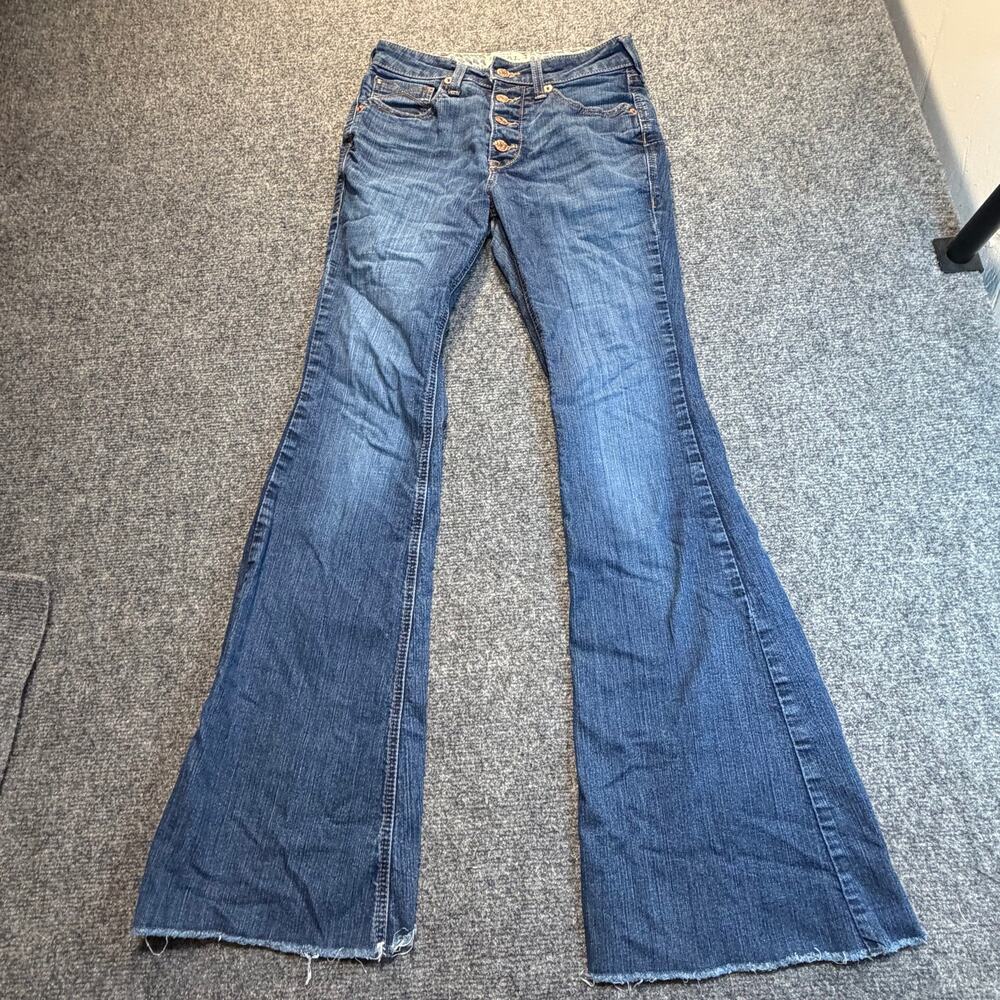 Ariat Real Womens 27 Flare Jeans Blue Denim Button Fly Mid Rise Stretch Western